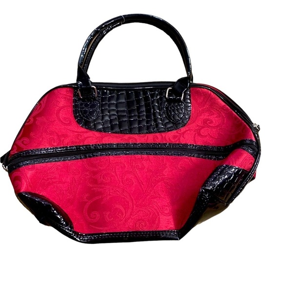 Essence of Beauty | New Handbag Black Croc Print Wine Red Large Spacious Pockets - Picture 1 of 8